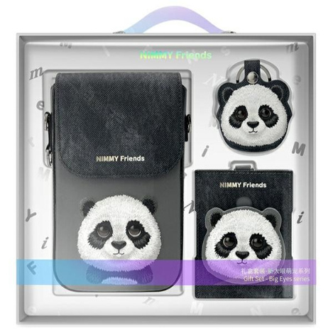 Nimmy Zestaw 3w1 torebka na telefon + portfel + etui na lokalizator czarny/black Big Eyed Pet 2.0 Panda