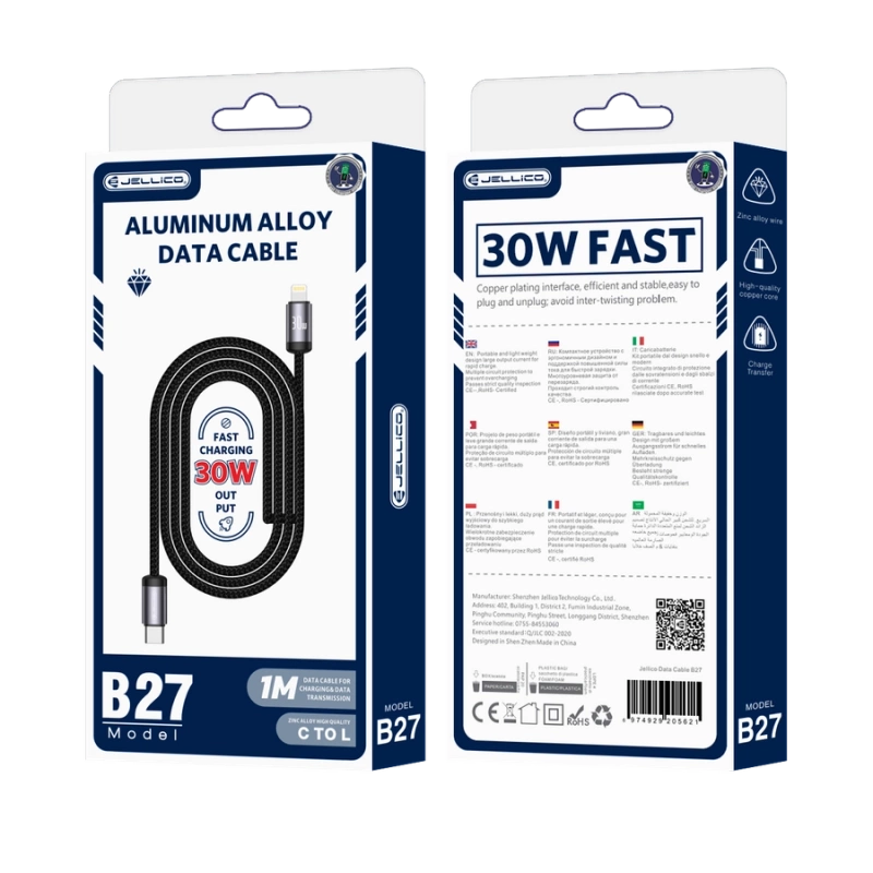 JELLICO Kabel B27 USB-C - Lightning PD 30W 1M schwarz