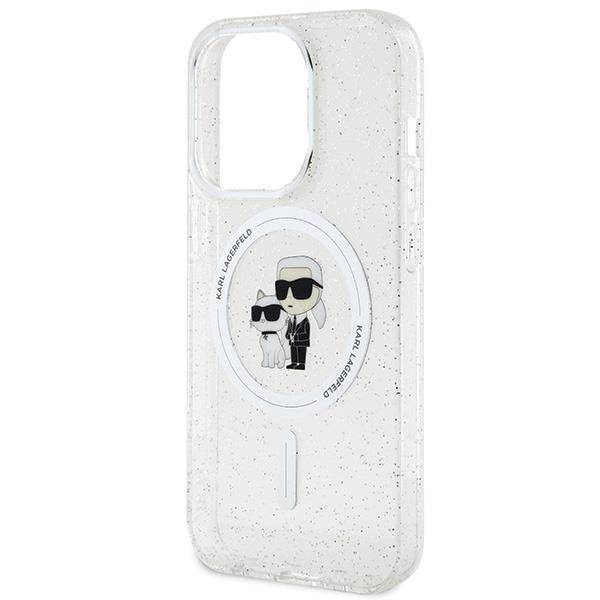 Karl Lagerfeld Karl&amp;Choupette Glitter MagSafe Hülle für iPhone 15 Pro – transparent