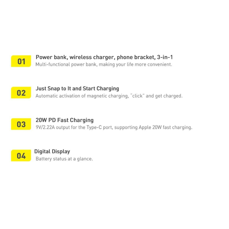 Baseus Magnetic Bracket Powerbank mit MagSafe Wireless Charging 10000mAh 20W Overseas Edition weiß (PPCX000202) + USB Type C Baseus Xiaobai Series 60W 0.5m