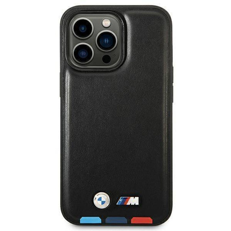 Original Case IPHONE 14 PRO MAX BMW Leather Stamp Tricolor MagSafe (BMHMP14X22PTDK) black