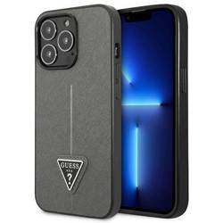 Original Handyhülle IPHONE 13 PRO MAX Guess Hardcase Saffianotriangle Logo (GUHCP13XPSATLG) silber