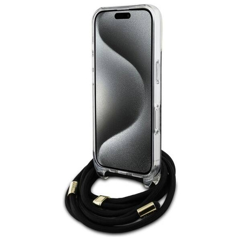 Original Handyhülle IPHONE 16 Guess Hardcase Crossbody Cord 4G Print (GUHCP16SHC4SEK) schwarz