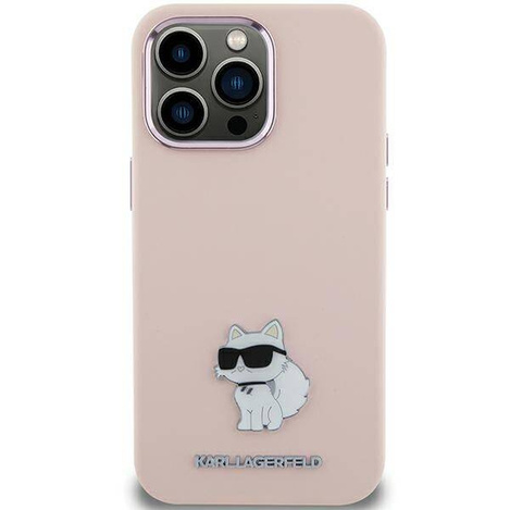Etui Karl Lagerfeld Silicone Choupette Metal Pin na iPhone 15 Plus / 14 Plus - różowe