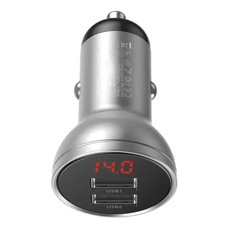 Baseus ładowarka samochodowa 2x USB 4,8A 24W z LCD srebrny (CCBX-0S)