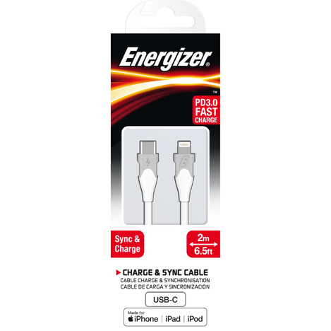 Energizer Classic - Kabel połączeniowy USB-C do Lightning certyfikat MFi 2m (Biały)