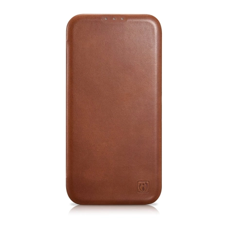 iCarer CE Oil Wax Premium Leather Folio Case iPhone 14 Plus magnetic flip case MagSafe brown (AKI14220707-BN)