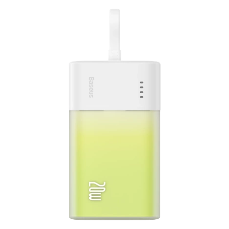 Baseus Popsicle 5200mAh 20W Powerbank with Built-in Lightning Cable (+ White Baseus Simple USB-C - USB-C 60W/20V/3A/30cm Cable) - White-Green
