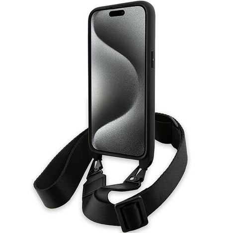 BMW M Edition Carbon Tricolor Lines &amp; Strap Hülle für iPhone 15 Pro – Schwarz