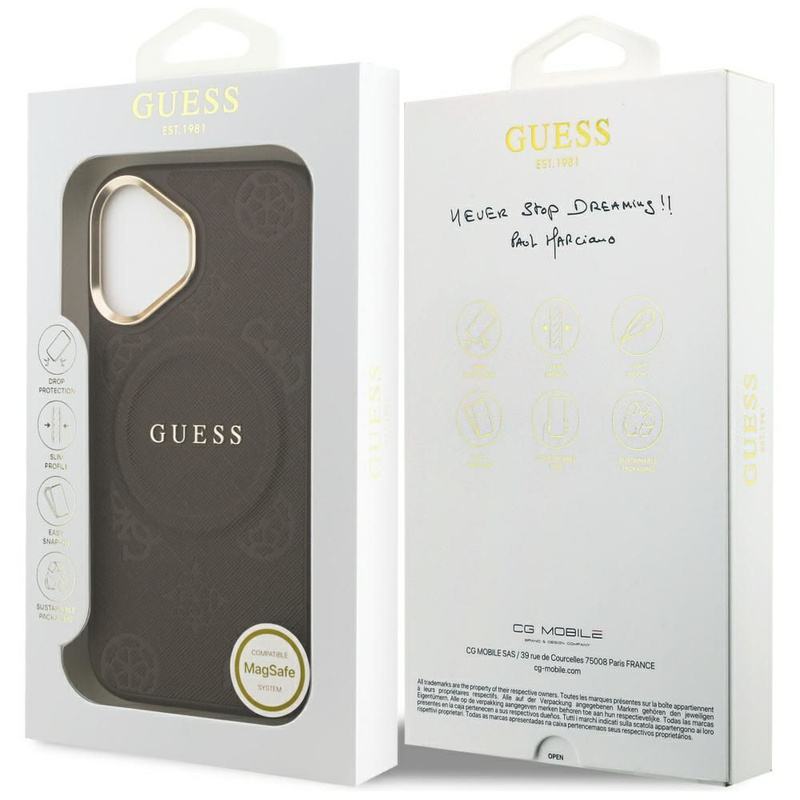 GUESS futerał do IPHONE 17 kompatybilny z MagSafe GUHMP17SPSAMSECW (PU W/ Peony Hot Stamp) brązowy