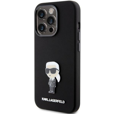 Karl Lagerfeld Silikon Ikonik Metal Pin Hülle für iPhone 15 Pro – Schwarz