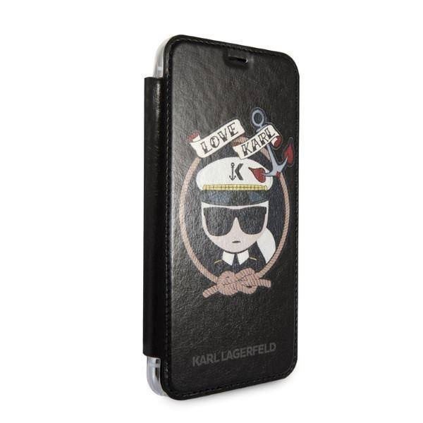 Original Handyhülle IPHONE X / XS Karl Lagerfeld Bookcase Signature Glitter schwarz