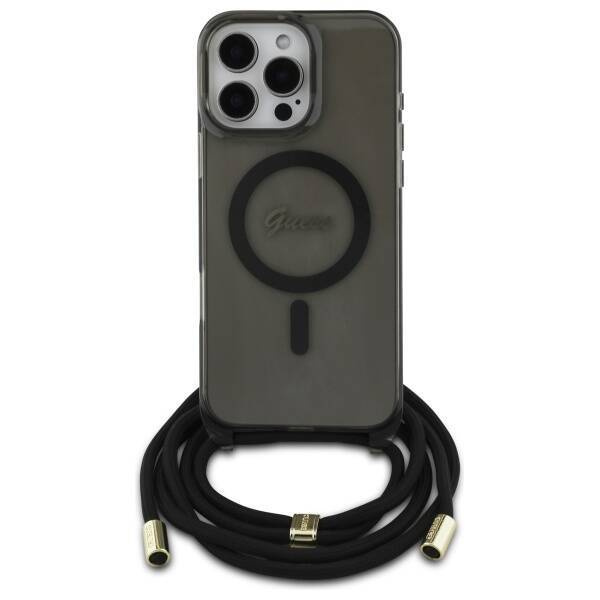 Original Case IPHONE 16 PRO Guess Hardcase Crossbody Cord Script MagSafe (GUHMP16LHCTSGNSK) black
