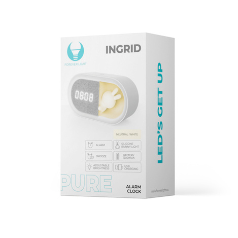 Budzik z nocnym króliczkiem LED PURE FNL-05 INGRID biały podłużny Forever Light