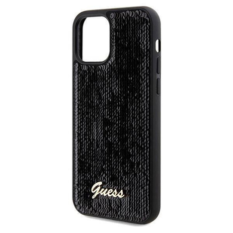 Guess nakładka do iPhone 12 / 12 Pro 6,1&quot; GUHCP12MPSFDGSK HC SEQUIN SCRIPT METAL czarna