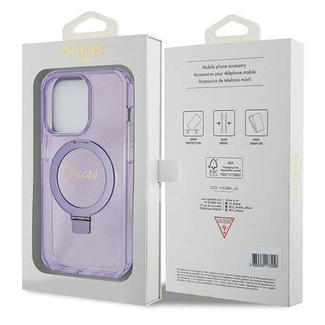 Original Case IPHONE 13 PRO MAX Guess Hardcase Ring Stand Script Glitter MagSafe (GUHMP13XHRSGSU) purple