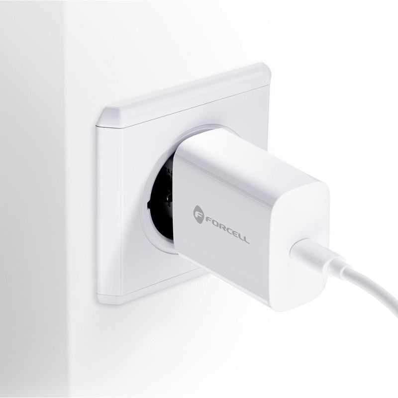 Forcell Ładowarka Sieciowa ze złączem USB typ C i kablem lightning - 3A 20W z funkcją ładowania PD i QC 4.0