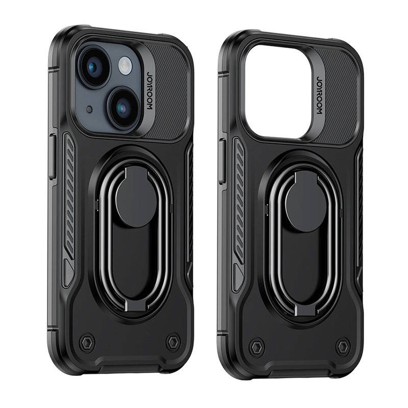 Joyroom Dual Hinge Case für iPhone 14 Plus gepanzerte Hülle mit Ständer und Ringhalter schwarz