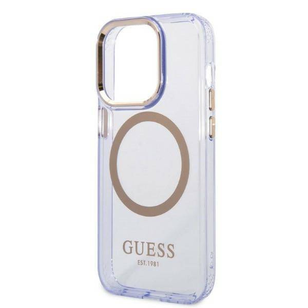 Guess GUHMP14LHTCMU iPhone 14 Pro 6,1" lila/lila Hartschale Gold Outline Translucent MagSafe