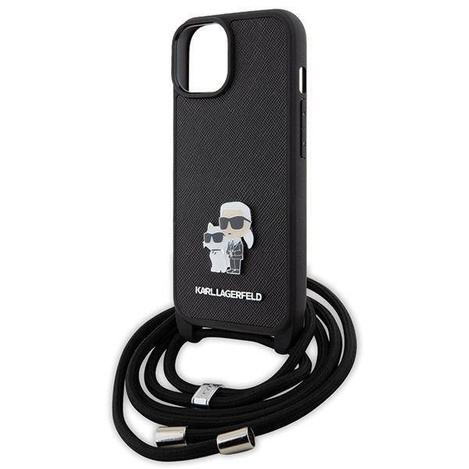 Karl Lagerfeld Crossbody Saffiano Metal Pin Karl &amp; Choupette Hülle für iPhone 15 – Schwarz