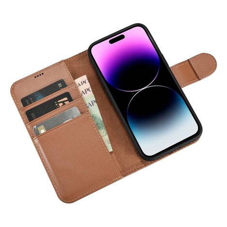 iCarer Wallet Case 2in1 iPhone 14 Pro Max Leather Flip Cover Anti-RFID Brown (WMI14220728-BN)