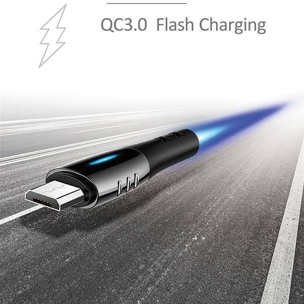 USAMS Kabel pleciony U-Tone microUSB 1.2m Power-off 2A Fast Charging czarny/black SJ346USB01 (US-SJ346)