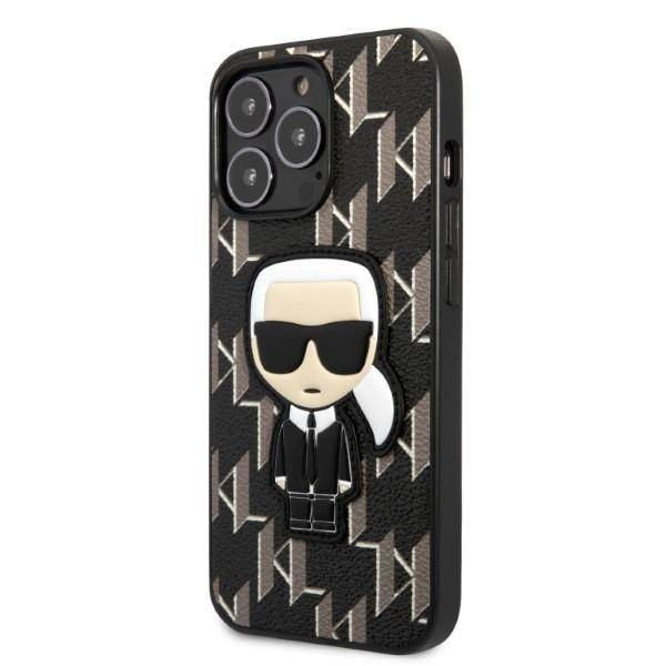 Original Handyhülle IPHONE 13 PRO Karl Lagerfeld Hardcase Monogram Ikonik Patch schwarz