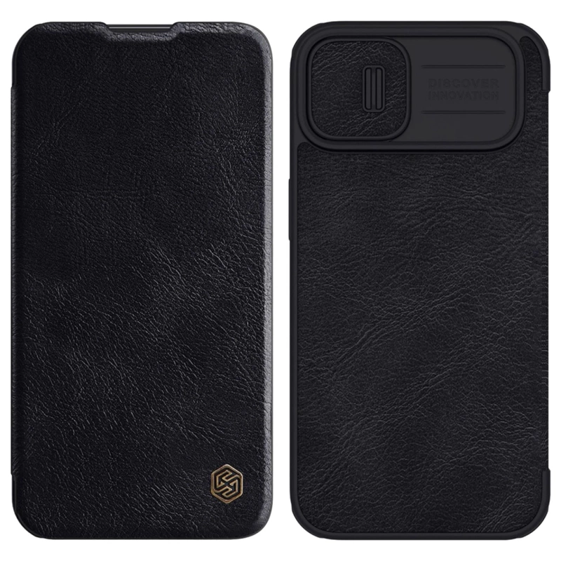 Nillkin Qin Leder Pro Hülle iPhone 14 Plus Kamera Cover Holster Cover Flip Case Schwarz