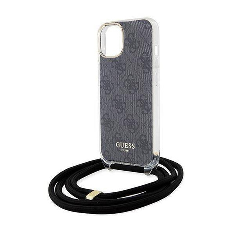 Guess Crossbody Cord 4G Print Hülle für iPhone 15/14/13 – Schwarz