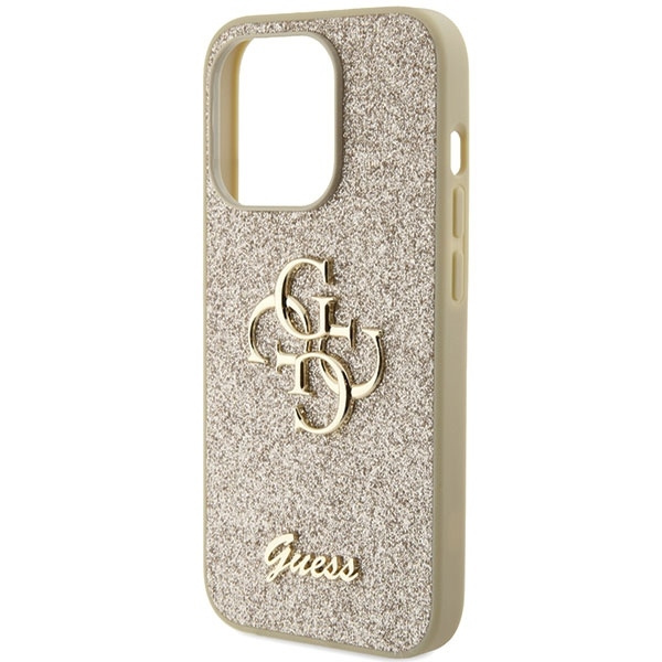 Guess Glitter Script Big 4G Hülle für iPhone 15 Pro – Gold