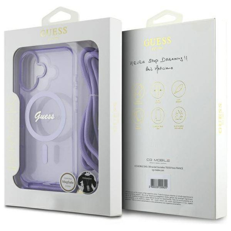 Original Case IPHONE 16 Guess Hardcase Crossbody Cord Script MagSafe (GUHMP16SHCTSGNSU) purple