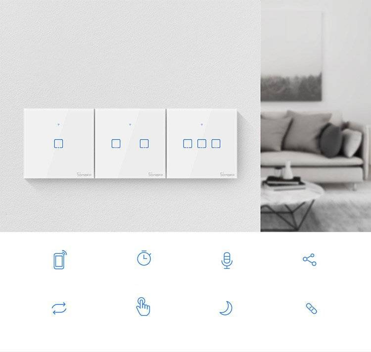 Sonoff T0EU2C-TX two-channel touch Wi-Fi wireless wall smart switches white (IM190314010)