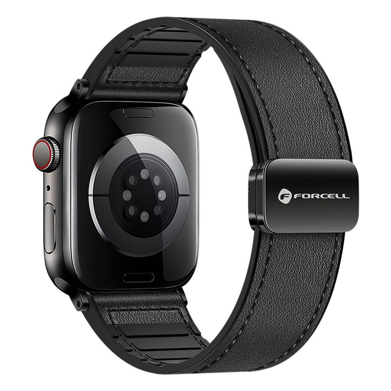 Pasek do Apple Watch Forcell F-Design FA21 skóra ekologiczna 42 / 44 / 45 / 49 mm czarny