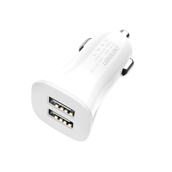 ŁADOWARKA SAMOCHODOWA 3A  + KABEL TYP-C BIAŁA DENMEN 3100mA DUAL FAST CHARGING 2XUSB DZ06T 15W