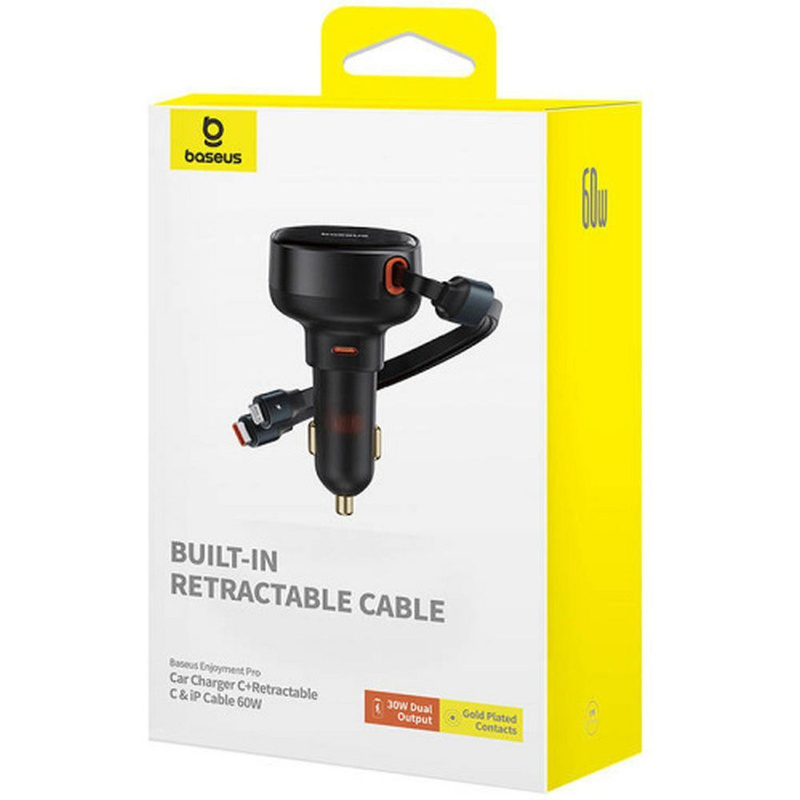 Ładowarka samochodowa Baseus Enjoyment USB-C z kablem USB-C / Lightning 60W - czarny