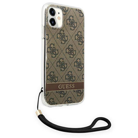 Guess 4G Print Cord - Etui ze smyczką iPhone 11 (Brown)