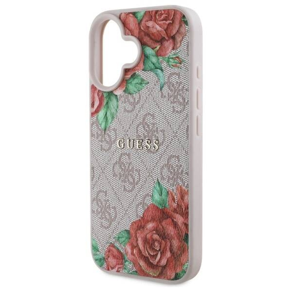 Original Handyhülle IPHONE 16 Guess Hardcase 4G Flowers Print MagSafe (GUHMP16SP4ROPEMCP) rosa