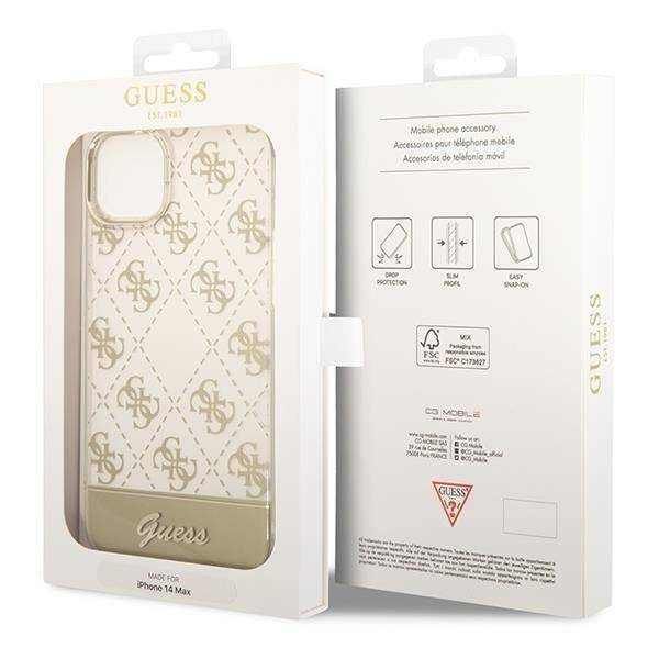 Oryginalne Etui IPHONE 14 PLUS Guess Hardcase 4G Pattern Script złote