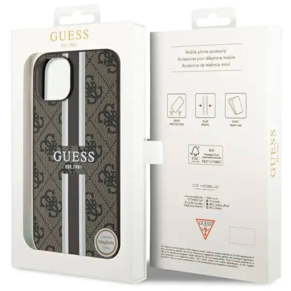 Guess GUHMP14MP4RPSW iPhone 14 Plus 6,7&quot; braun/braunes Hardcase 4G bedruckte Streifen MagSafe