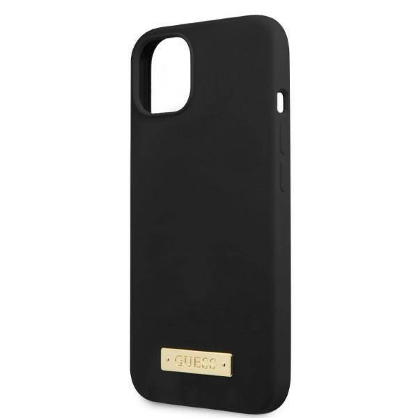 Original Case IPHONE 13 Guess Hard Case Silicone Logo Plate MagSafe (GUHMP13MSPLK) black