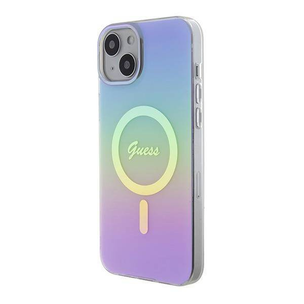 Oryginalne Etui APPLE IPHONE 15 Guess Hardcase IML Iridescent MagSafe (GUHMP15SHITSU) fioletowe