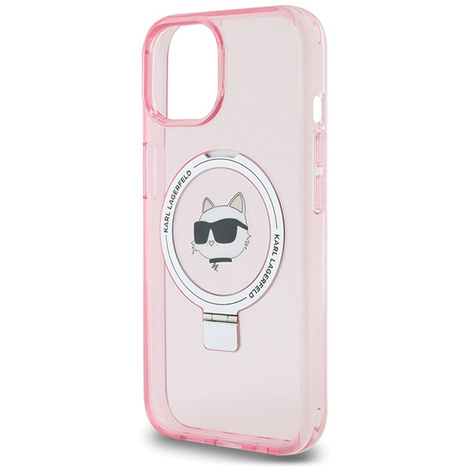 Karl Lagerfeld KLHMP15SHMRSCHP iPhone 15 6,1" rosa/rosa Hardcase Ringständer Choupette Head MagSafe