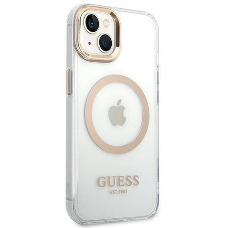 Guess GUHMP14SHTRMD iPhone 14 6.1 &quot;Gold / Gold Hartschalenetui Metal Outline Magsafe