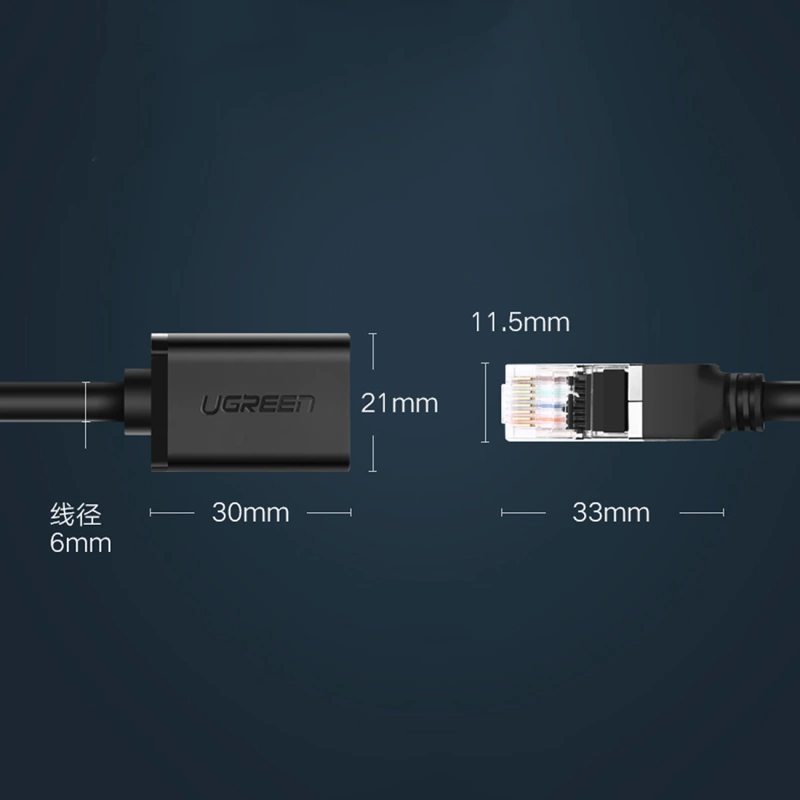 Ugreen przedłużacz kabel internetowy Ethernet RJ45 Cat 6 FTP 1000 Mbps 1 m czarny (NW112 11279)