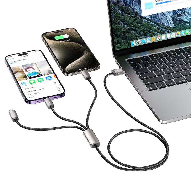 Kabel 3w1 3.5A 1m USB - USB-C + Lightning + Micro USB Tech-Protect UltraBoost 3in1 szary