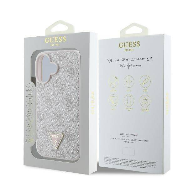 Guess GUHCP16SP4TDPP iPhone 16 6.1" różowy/pink hardcase Leather 4G Triangle Strass MagSafe