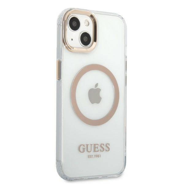 Guess GUHMP13MHTRMD iPhone 13 6.1 &quot;Gold / Gold Hartschalenetui Metal Outline Magsafe