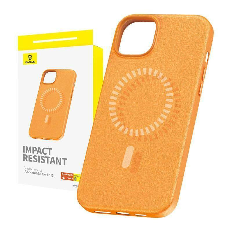 Schutzhülle APPLE IPHONE 15 Baseus Fauxther Series MagSafe orange