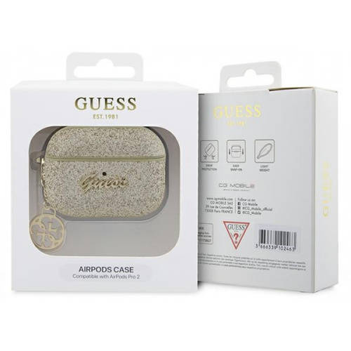 Guess GUAP2GLGSHD AirPods Pro 2 cover złoty/gold Glitter Flake 4G Charm