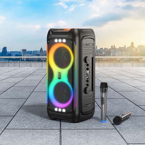 HOCO zestaw karaoke bezprzewodowy głośnik + 2 x bezprzewodowy mikrofon LED 60W HA9 czarny